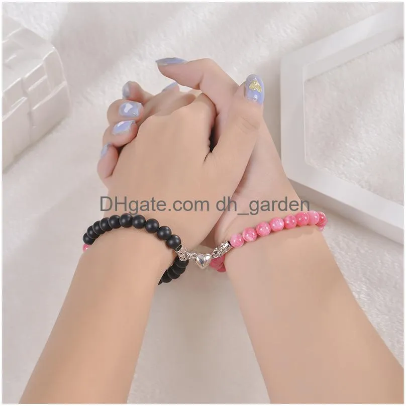 Beaded 2Pcs/Set Magnetic Distance Bead Bracelet Couple Minimalist Heart Lovers Matching Friendship Bracelets For Women Drop Dhgarden Dhavr