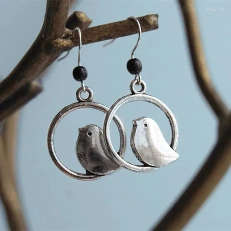 Dangle Earrings Bohemian Style Retro Gemstone Cartoon Bird Shape Lively Pendant For Women Simple Creative
