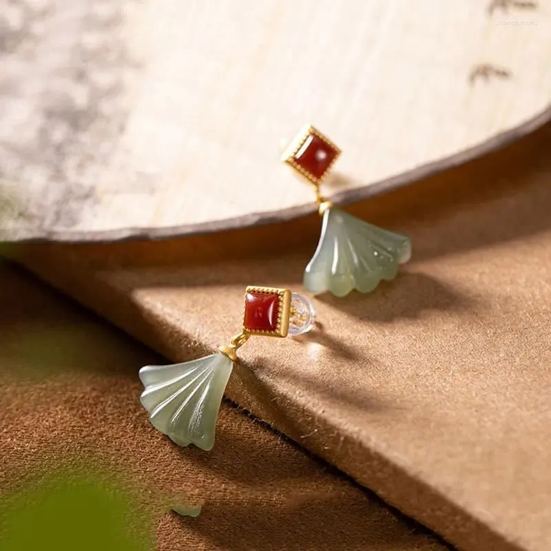 Dangle Earrings Small  Skirt Design Inlay And Tianqingyu Light Luxurious Geometry South Red Agate Fashion