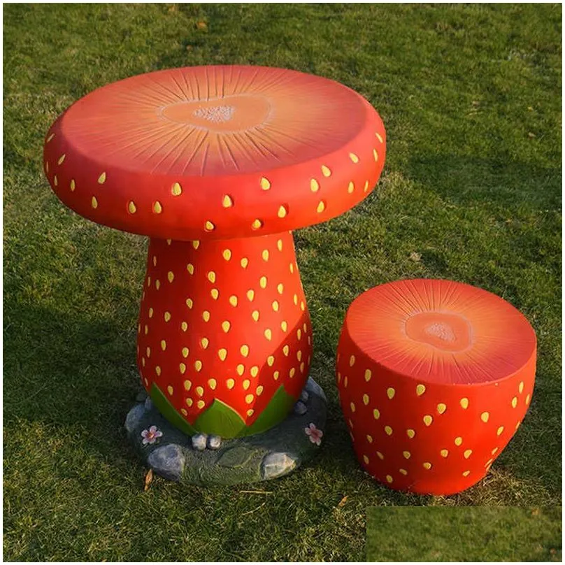 Camp Furniture Outdoor Cartoon Fruit Table And Chair Ornaments FRP Sculpture Mushroom Villa Garden Camping Chairs Decorative Stool Furniture