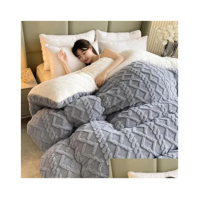 Blankets Blankets High End Thickened Winter Warm For Beds Artificial Lamb Cashmere Weighted Blanket Thicker Warmth Duvet Quilt Comfort