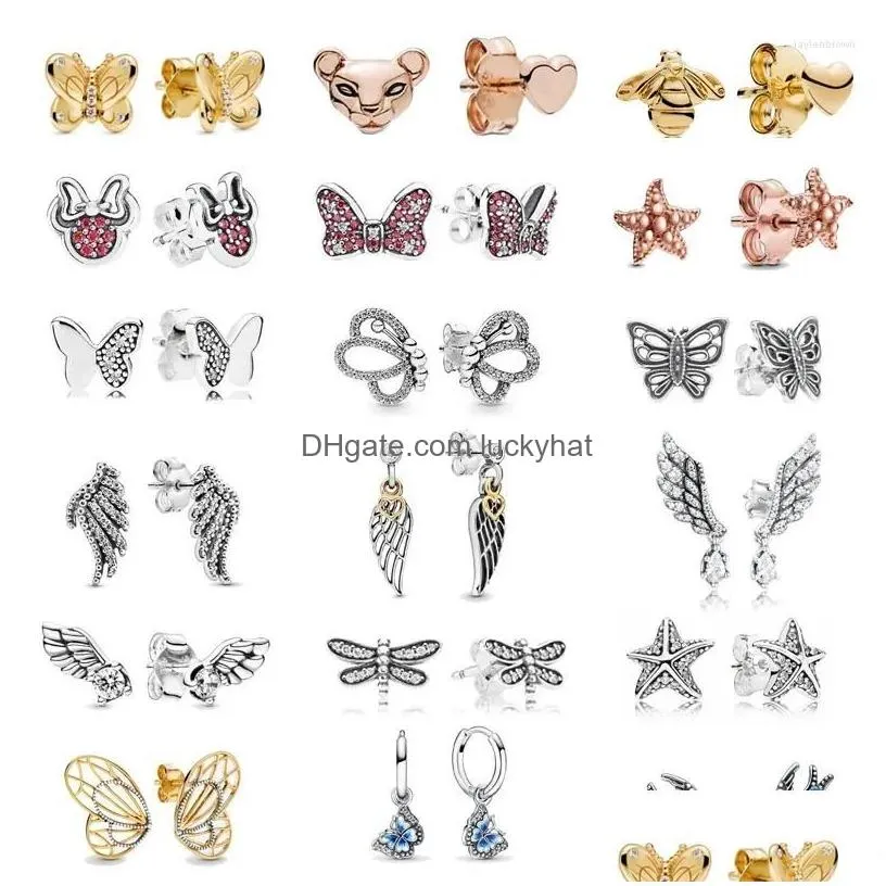 Stud Earrings Europe 925 Sterling Sier Pan Animal Butterfly Earring Jewelry For Girls Women Anniversary Gift Drop Delivery Dhxs2