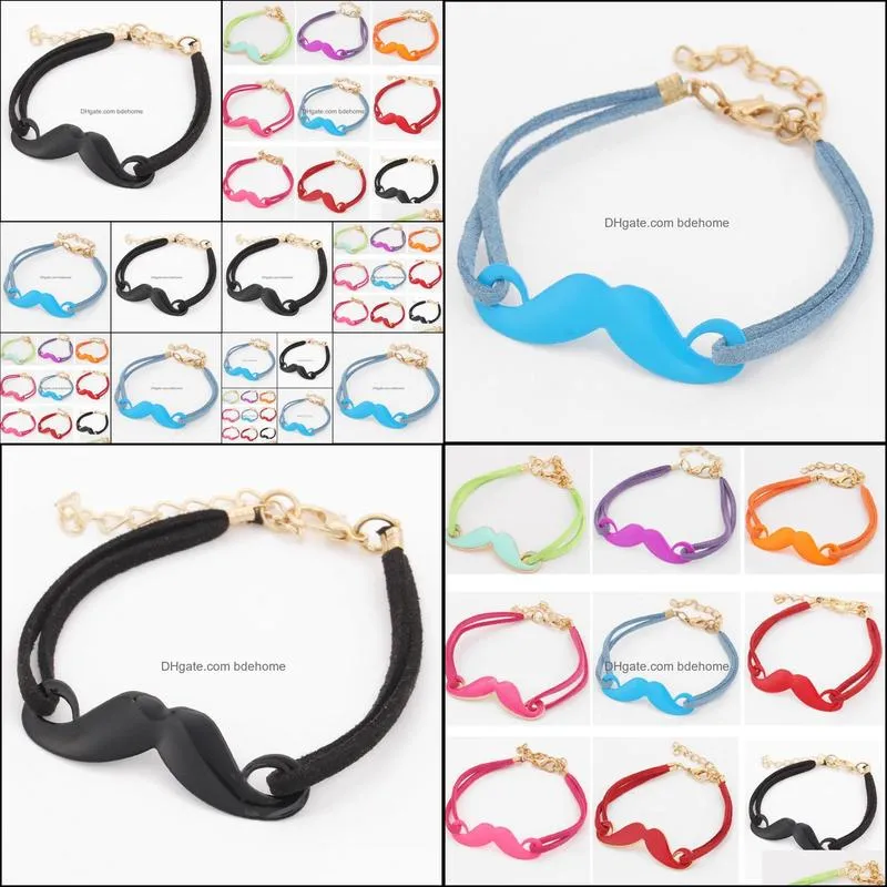 Charm Bracelets Charms Individuality Brand Vintage Mustache Leather Bracelet Bdehome Drop Delivery Jewelry Dhxpj