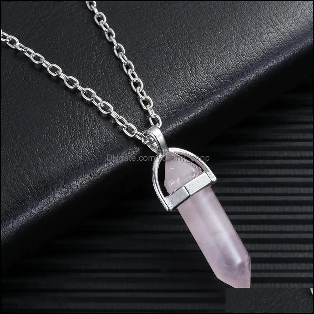 Pendant Necklaces 20Colors Chakra Reiki Healing Jewelry Hexagon Natural Stone Pendum Necklace Quartz Lapis Opal Pink Crystal Amethyst Dhxft