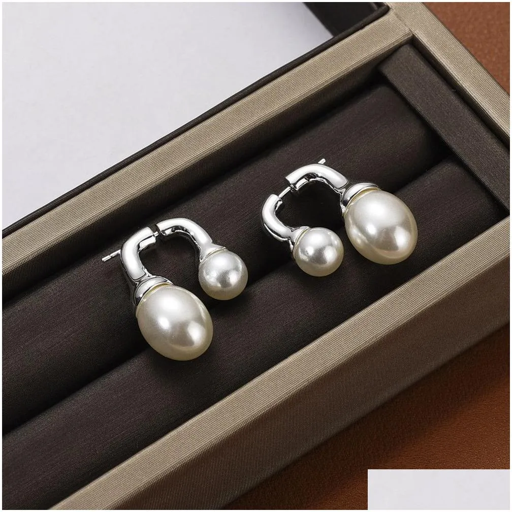Stud Ins Wind Front And Rear Size Pearl Earrings S925 Sier Needle Trend All-Match Fashion 18K Gold Womens Jewelry Gift Accessories Dr Dhvj0