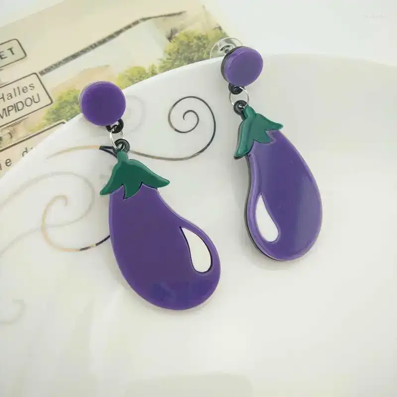 Stud Earrings Purpel Long Eggplant Charms Acrylic Orecchini Lunghi Fashion Pendientes Mujer Moda Cute Earring Brincos De Festa