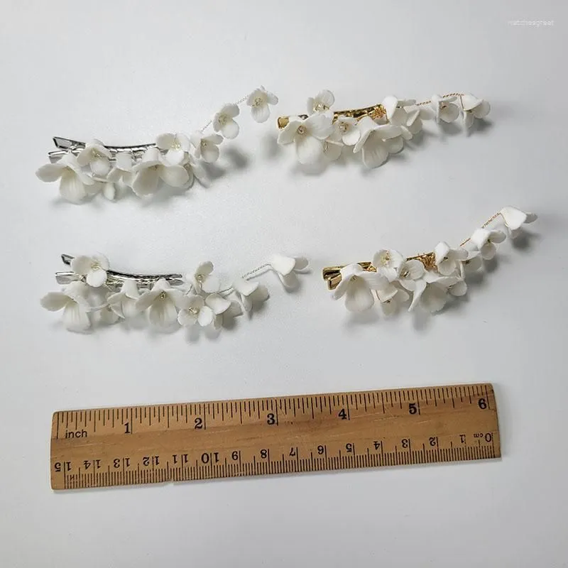 Hair Clips SLBRIDAL Handmade Ins Style Alloy Ceramic Flower Crystal Bridal Clip Barrettes Wedding Headpieces Women Accessories