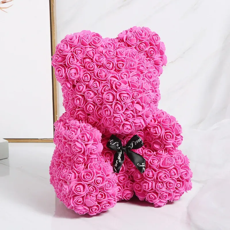 Funny Christmas Gift 25cm Valentine`s Day Eternal Flower Rose Bear Ornamentl With Gift Box Limited Gift Christmas pendant By air
