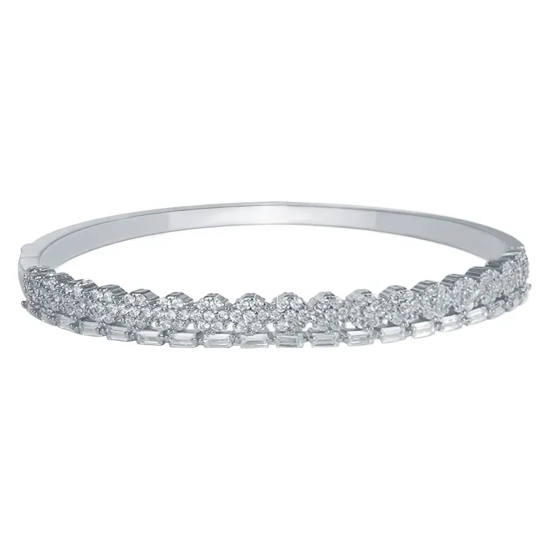Bangle Jewelry For Women Luxury Brands Fashion Couple Bangles Brass Micro-set Six-diamond Small Flower Baguette Bracelet