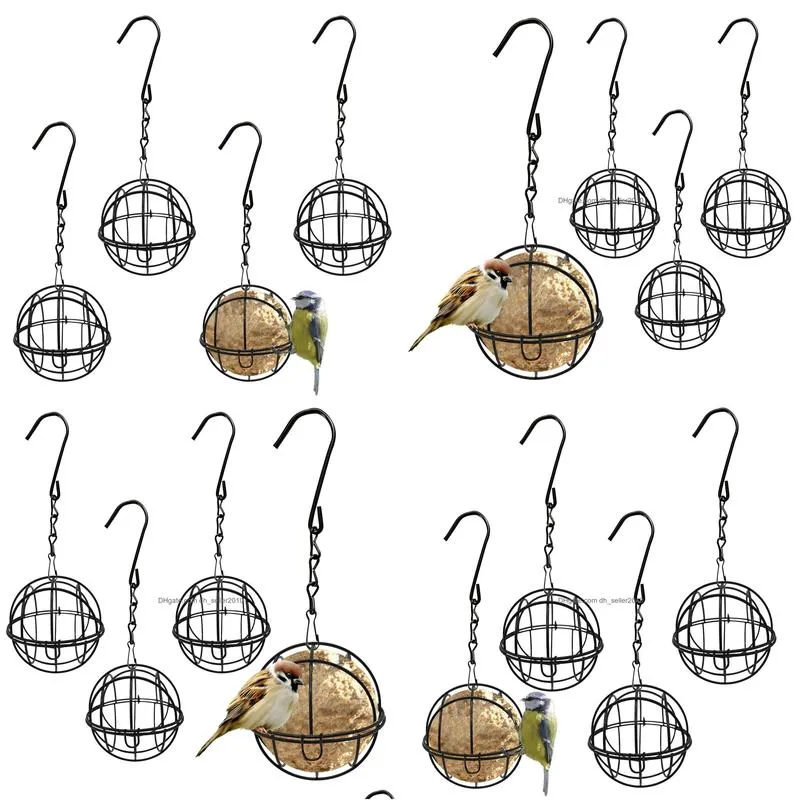 Other Bird Supplies Feeding 4Pcs Wildlife Finch Home Garden Fat Ball Black Iron Rustproof For Outdoor Hanging Sparrow Feeder With 4 Dr Dh5Tv