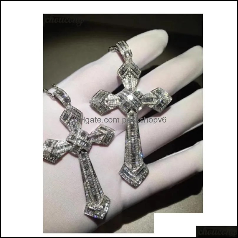 Pendant Necklaces 14K Gold Long Diamond Cross 925 Sterling Sier Party Wedding Pendants Necklace For Women Men Moissanite Jewelry Gift Dhssx