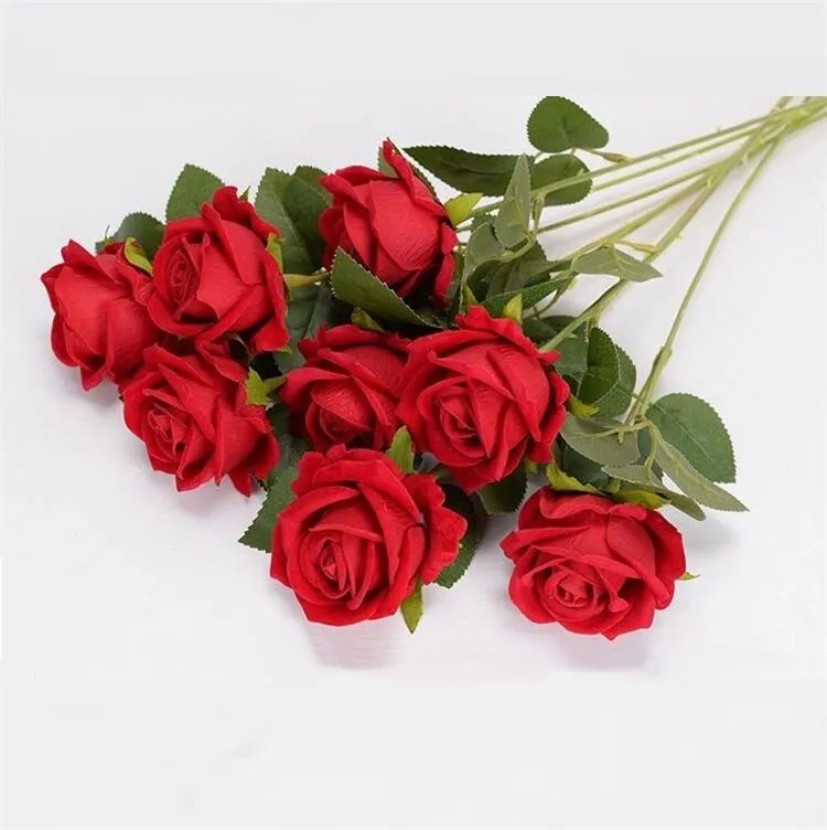 Decorative Flowers Simulated rose single flannelette Rose Home wedding decoration Valentine`s Day simulated simulated flower artificial
