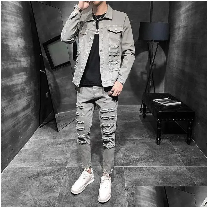 Men`S Tracksuits 2021 Korean Autumn Jacket Suit Mens Top Pants Two Piece Trend Sports Men Drop Delivery Apparel Clothing Dhezj