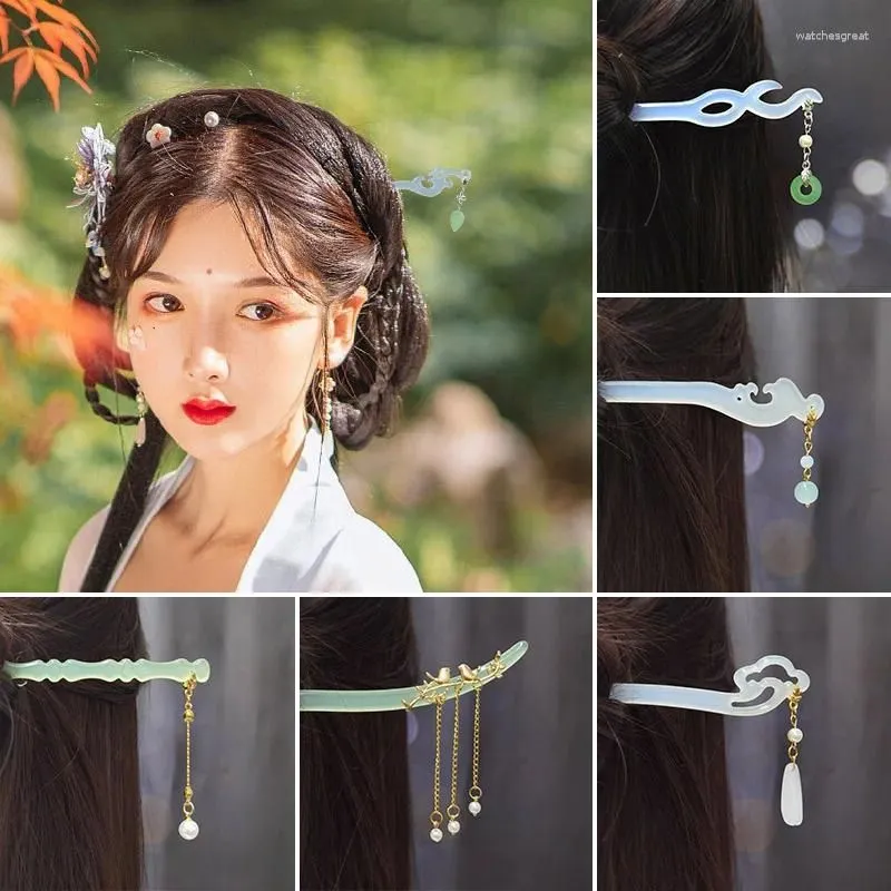 Hair Clips Chinese Style Tassel Stick Vintage Hanfu Pearl Fork Acetate Chopsticks Women Jewelry Accessory Hairpin
