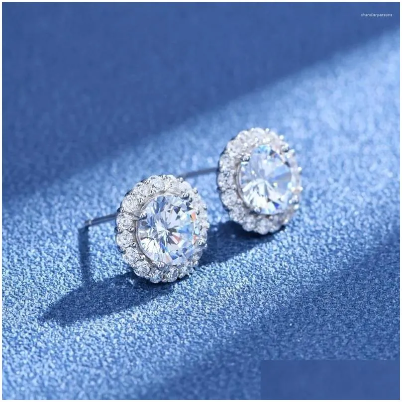 Stud Earrings Zhenchengda Classic S925 Silver Ear Studs Women`s Artificial High Carbon Diamond Fashion