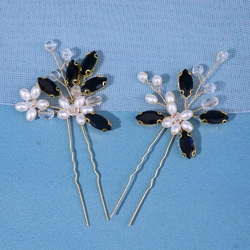 Hair Clips 2PCS Wedding Pearl Pins Crystal Rhinestone Hairgrips Flower Bridal Accessories For Bride Women