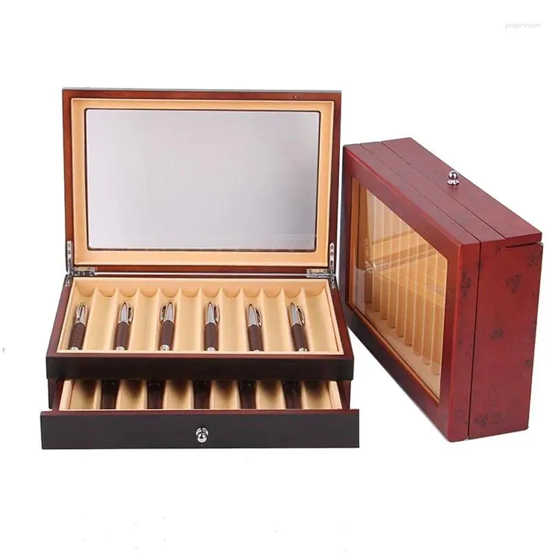 Jewelry Pouches 23 Slots Wooden Pen Storage Case Luxury 2 Layer Display Organizer Transparent Window Fountain Pen-Collector Box 1