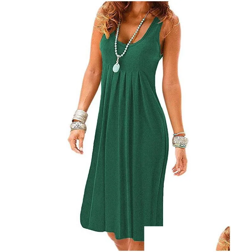 Basic & Casual Dresses New Dress Sundress Sleeveless Pure Color Summer Time Large Size Holiday Wind Long Drop Delivery Apparel Women` Dhfzp