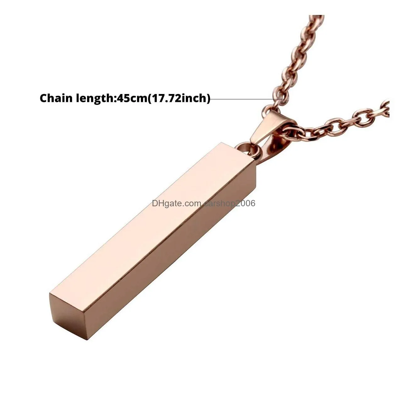 Pendant Necklaces Stainless Steel Square Bar Necklace New Personalized Gold Solid Blank Charm For Buyer Own Engraving Jewelry Drop Del Dhmjt