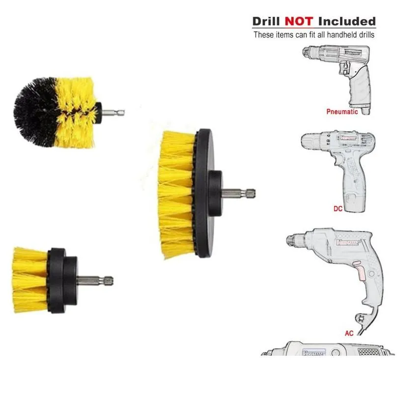 Car Wash Accessories & Appliances 3Pcs Set Electric Scrubber Brush Drill Kit Plastic Round Cleaning For Carpet Glass Car Tires Nylon B