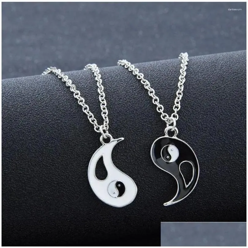 Pendant Necklaces 2Pcs/set Couple Chinese Tai Chi Gossip Banish Bad Luck Charm ChainNecklace Jewelry Lovers Valentine`s Gift