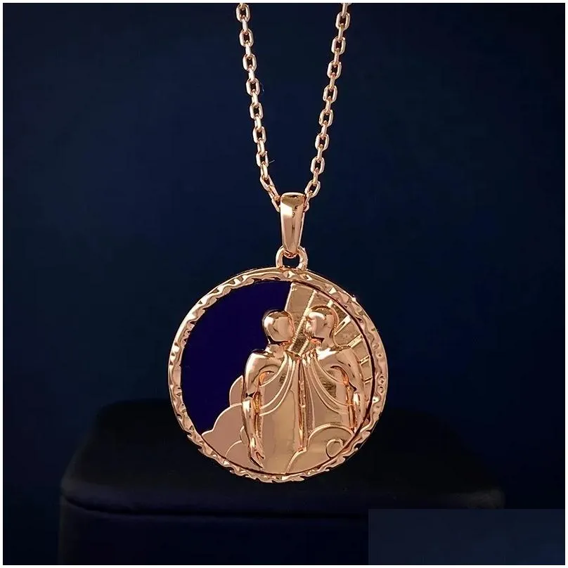 Pendant Necklaces Jewelry Zodiac Gemstone Onyx Necklace 18K Rose Gold Light Luxury Gift Drop Delivery Pendants Ot5Vb