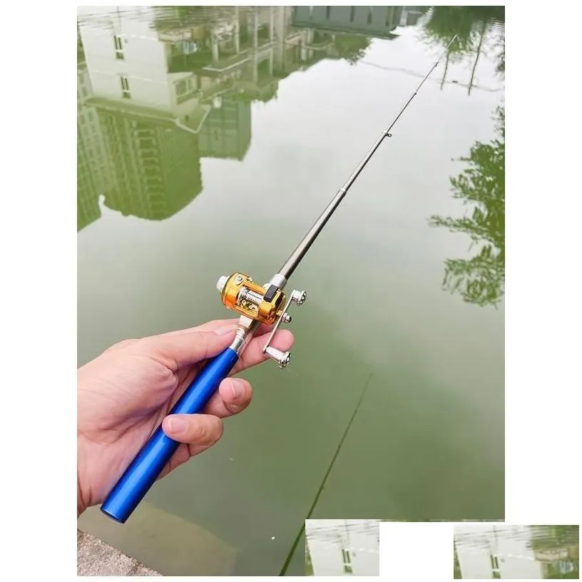 Spinning Rods Fishing Rod Reel Combo Set Mini Telescopic Pocket Pen Pole 220326249E Drop Delivery Sports Outdoors Otnlj