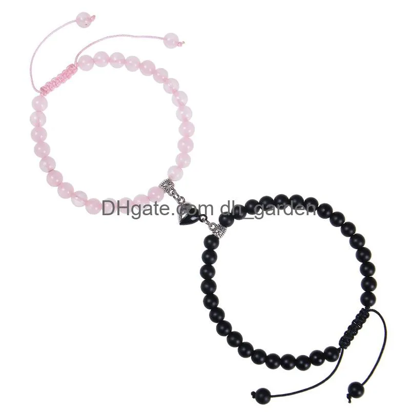 Beaded 2Pcs/Set Magnetic Distance Bead Bracelet Couple Minimalist Heart Lovers Matching Friendship Bracelets For Women Drop Dhgarden Dh2Ng