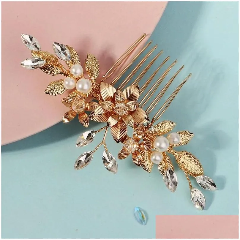 Hair Clips Flower Comb Bride Wedding Hairpin Alloy Leaf Shaped Floral Headpiece Bridal Jewelry Accessories