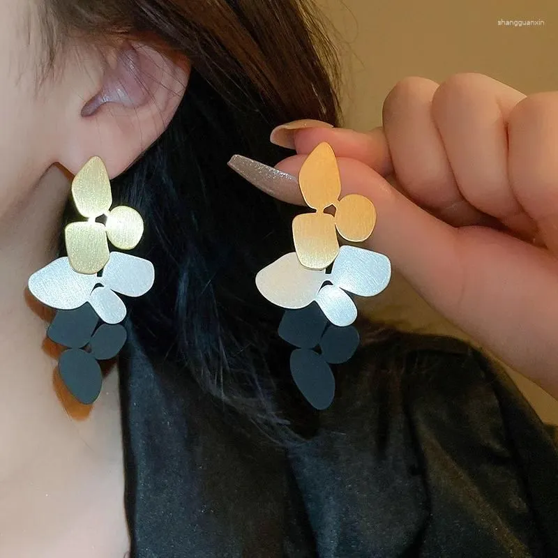 Dangle Earrings Minar Temperament Metallic Flower Petal For Women Contracted Matte Color Long Tassel Earring Wedding Jewelry