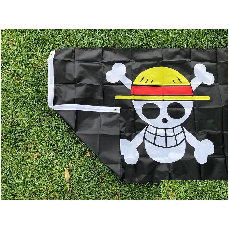 Banner Flags Luffy Flag Pirates Jolly Roger Monkey Skl With St Hat Polyester For Home Room Drop Delivery Garden Festive Party Supplies Otrjd