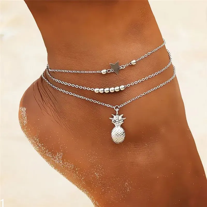 Ankle Chain Pineapple Pendant Anklet Beaded 2024 Summer Beach Foot Jewelry Fashion Style 14k Gold Anklets for Women