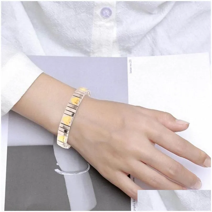 Link Bracelets Stainless Steel Golden Pattern Bracelet For Women Elastic Adjustable