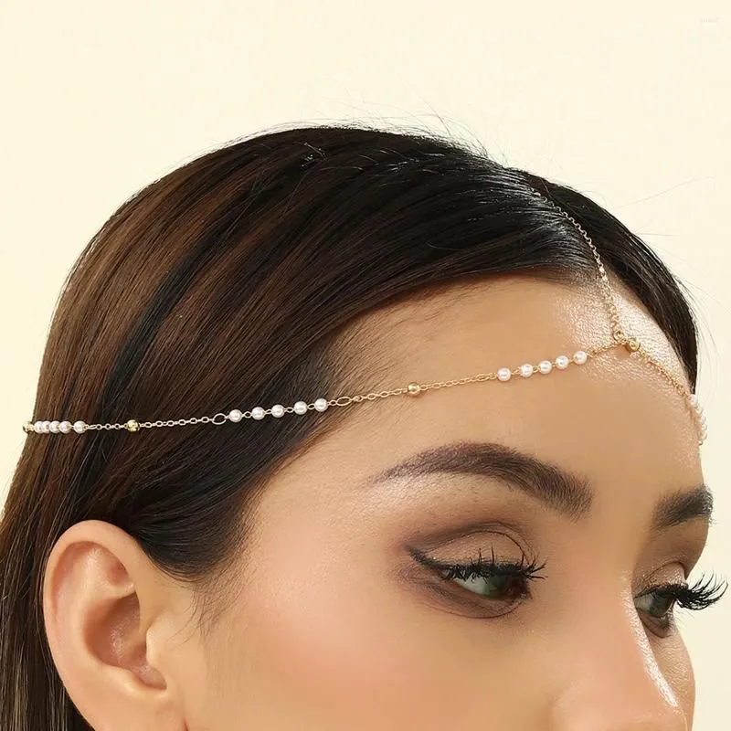 Hair Clips QIAMNI Bohemian Imitation Pearls Forehead Chain Jewelry For Women Girls Gift Bridal Metal Headband Accessories Headpiece