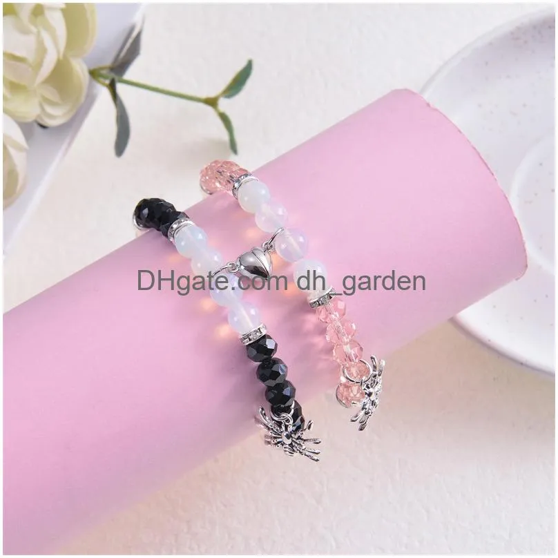 Beaded 2Pcs/Set Magnetic Distance Bead Bracelet Couple Minimalist Heart Lovers Matching Friendship Bracelets For Women Drop Dhgarden Dhidu