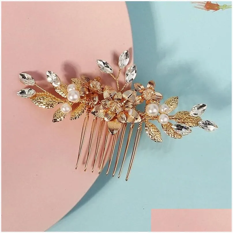 Hair Clips Flower Comb Bride Wedding Hairpin Alloy Leaf Shaped Floral Headpiece Bridal Jewelry Accessories