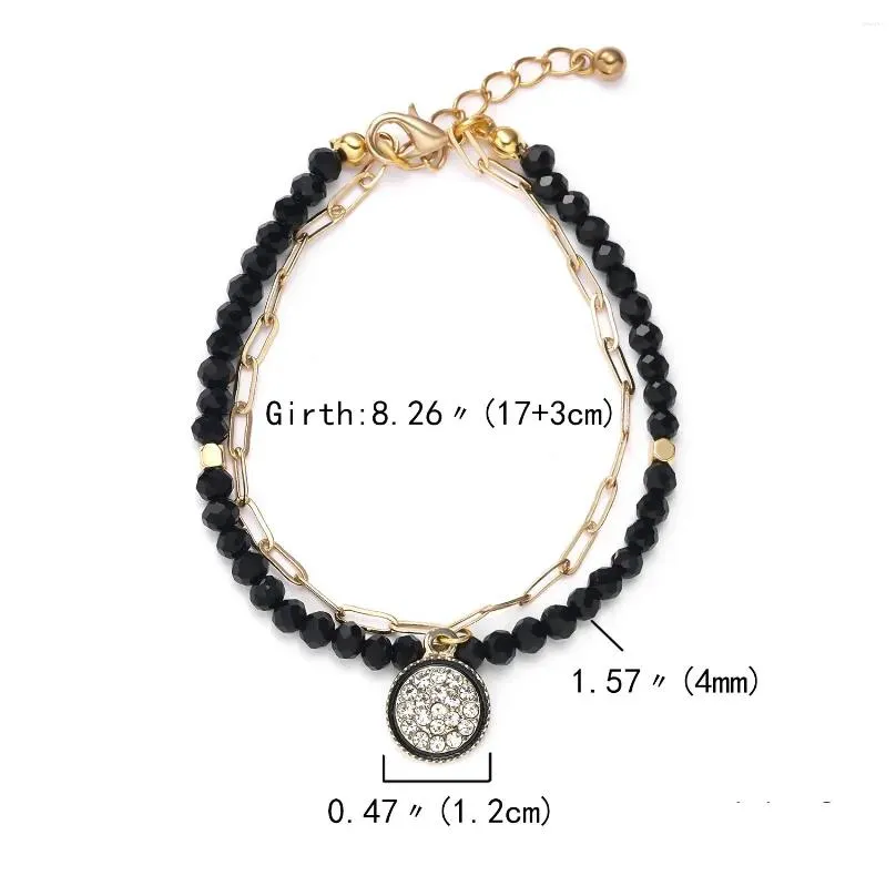 Charm Bracelets Geometric Polygon Love Heart Zircon Bracelet For Women Fashion Crystal Double Layers String Beads Chain Jewelry Drop Ot6Qw
