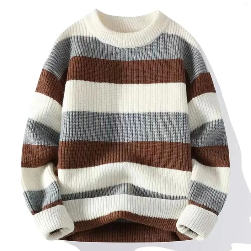 Men`s Sweaters Crewneck Sweater Autumn And Winter Fashion Brand Striped Bottom Shirt Loose Handsome Boys Knit Men