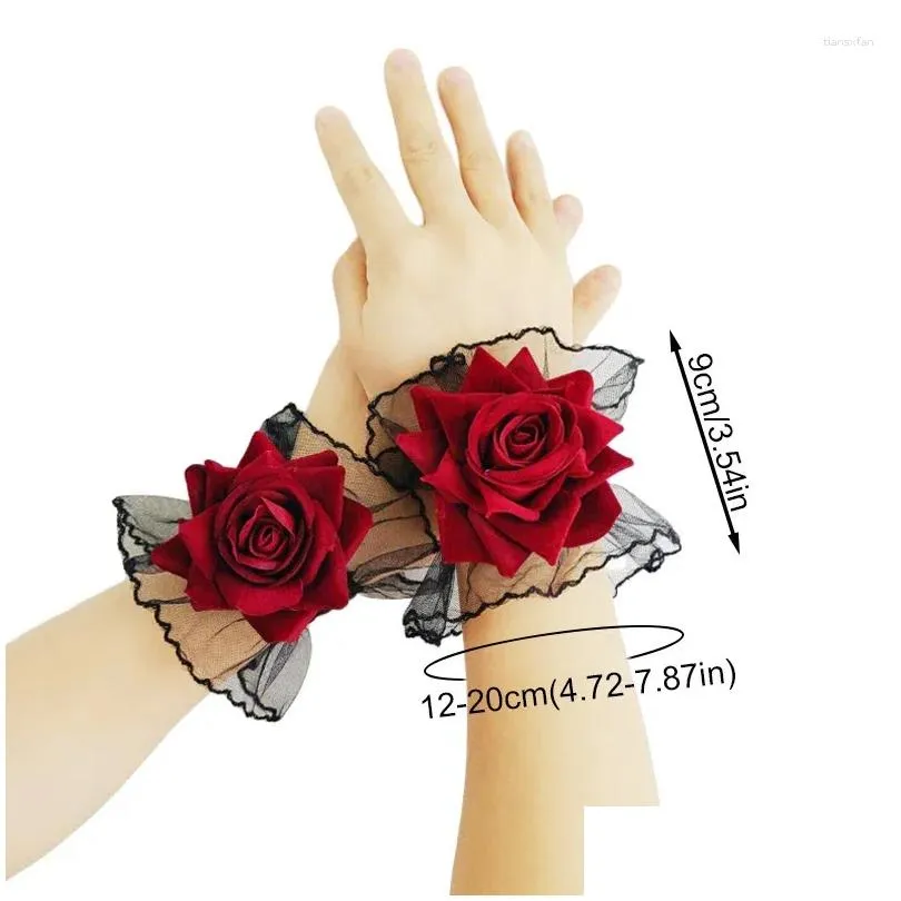 Knee Pads Gothic Rose Flower Lace Cuff Fashion Hand Sleeves Elegant Sweet Wrist Cuffs For Women Girls Party Accessories