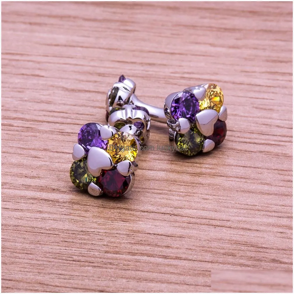 Cuff Links Kflk Jewelry Fashion Brand Of Shirts Cufflinks Mticolor Crystal Cufflink Wedding Button Male High Quality Guests 230824 Dr Dhkkq