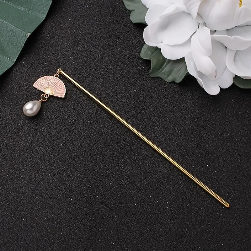 Hair Clips Woman Hanfu Matching Hairpin Vintage Style Fan Pendant Alloy Chopstick For Pairing With Clothes