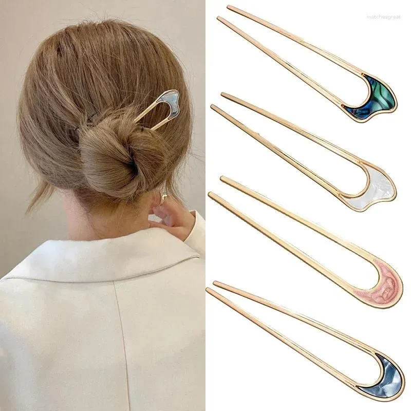 Hair Clips Fashion Luxury Silver Gold Color Elegant Shell Enamel Hairpin For Women Metal Stick Hairwear Accessories Jewelry