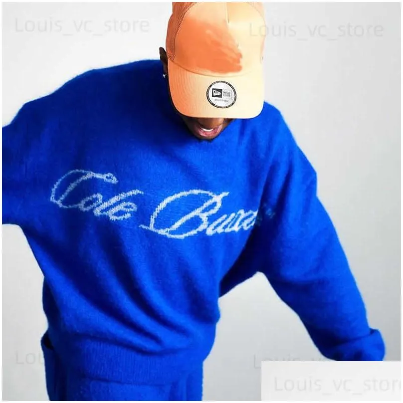 Men`s Sweaters Classic Scrawled Slogan Jacquard Cole Buxton Knitted Sweater Men Women Best Quality Crewneck CB Sweatshirts Pullovers Blue