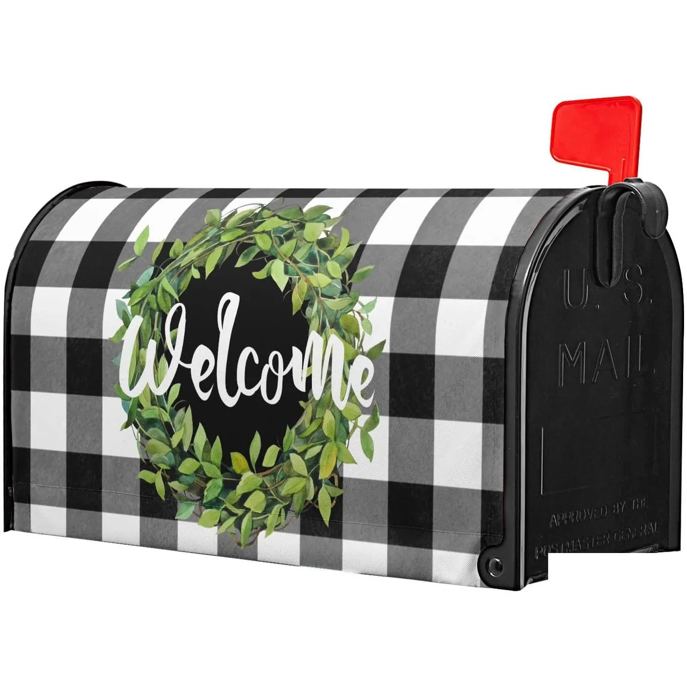 Garden Decorations Mailbox Ers Magnetic Standard Green Wreath  Plaid Er Welcome Decals Wrap Post Letter Box Drop Delivery Home Otoiq