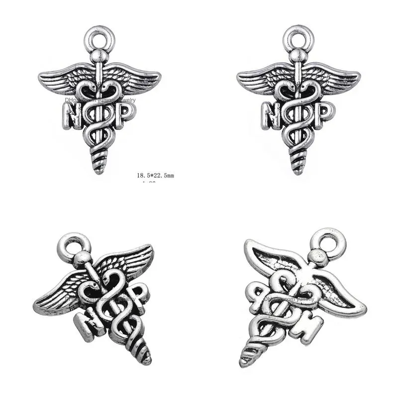 Charms Vintage Sier Plated Retro I Love Nursing Nurse Practitioner Np Caduceus Charm Graduation Jewelry Drop Delivery Findings Compone Dhjxh