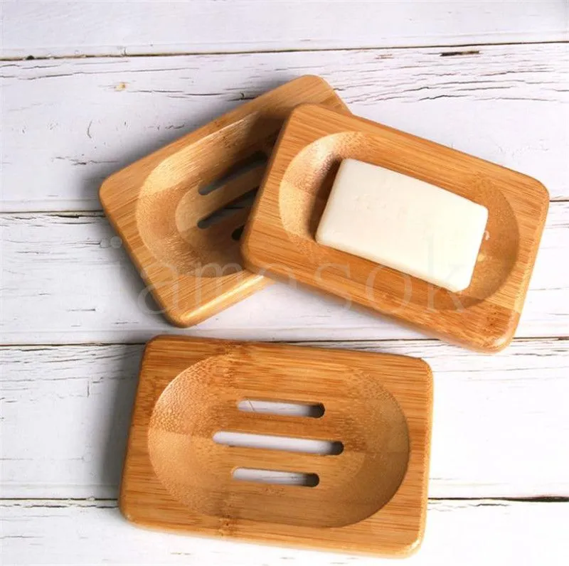 Natural Bamboo Wood Soap Dish Storage Holder Bathroom Round Drain Soap Box Square Eco-Friendly Wooden Soap Tray Holder DB397