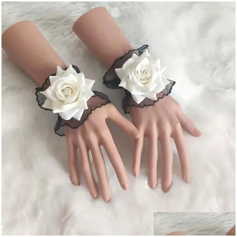 Knee Pads Gothic Rose Flower Lace Cuff Fashion Hand Sleeves Elegant Sweet Wrist Cuffs For Women Girls Party Accessories