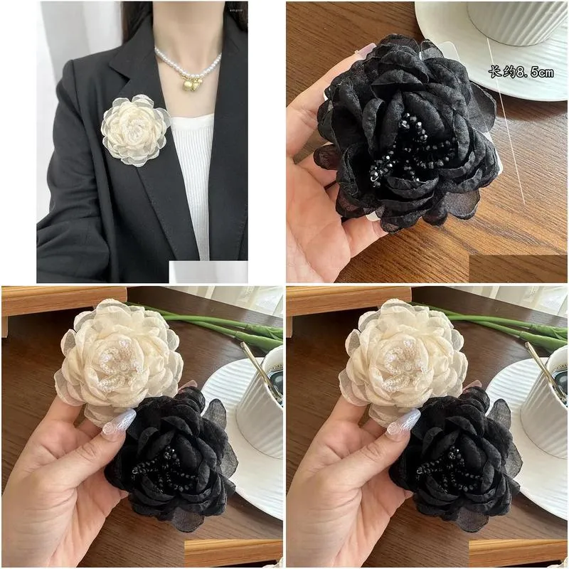 Brooches Daily Exquisite Classic Black And White Flower Brooch Luxury Suit Pins