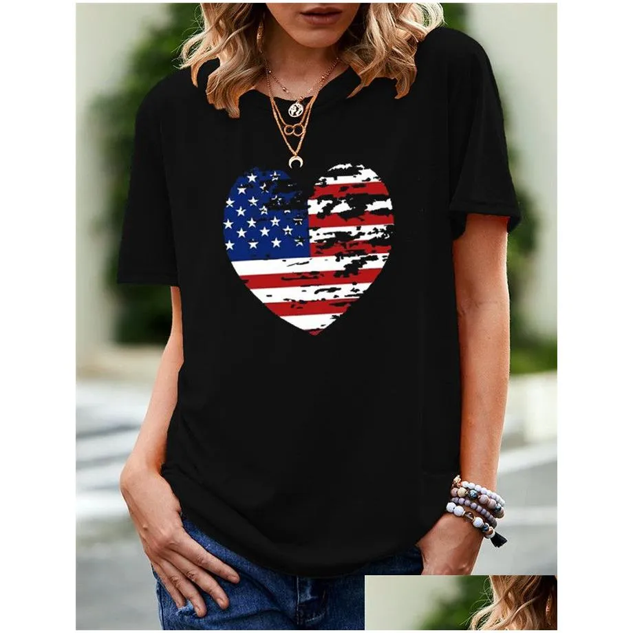 Women`S Plus Size T-Shirt Oc-Vinda P0010 Large Short Sleeve Summer Womens National Flag Pattern Cartoon Heart Top Personalized Custom Dhoo7