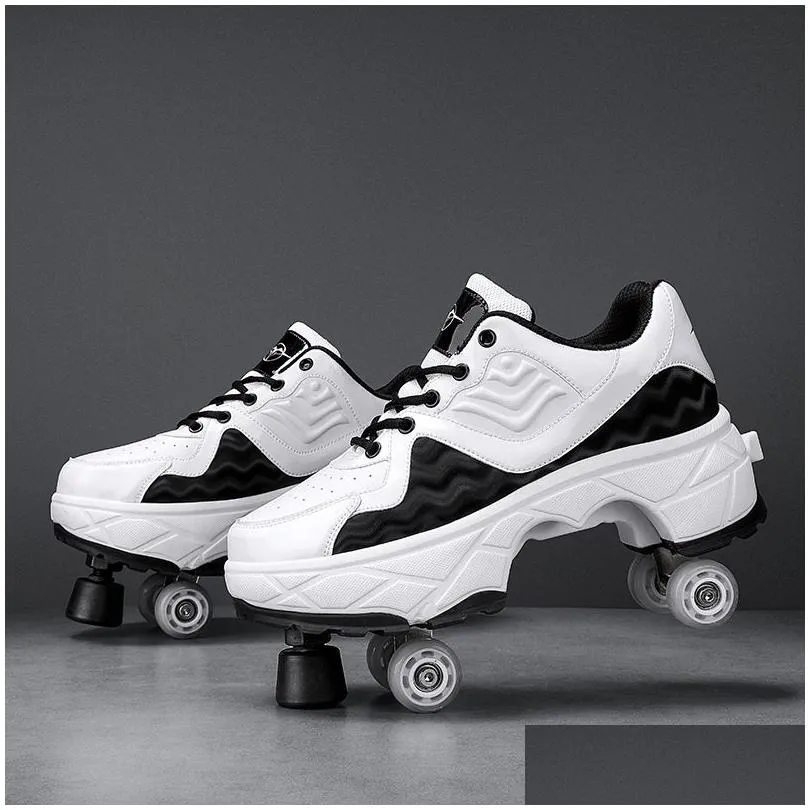 Inline & Roller Skates Double-Row Deformation Retractable Four Wheels Skate Shoe With Brake Outdoor Casual Fashion Adt Children Uni Sn Dhgmo